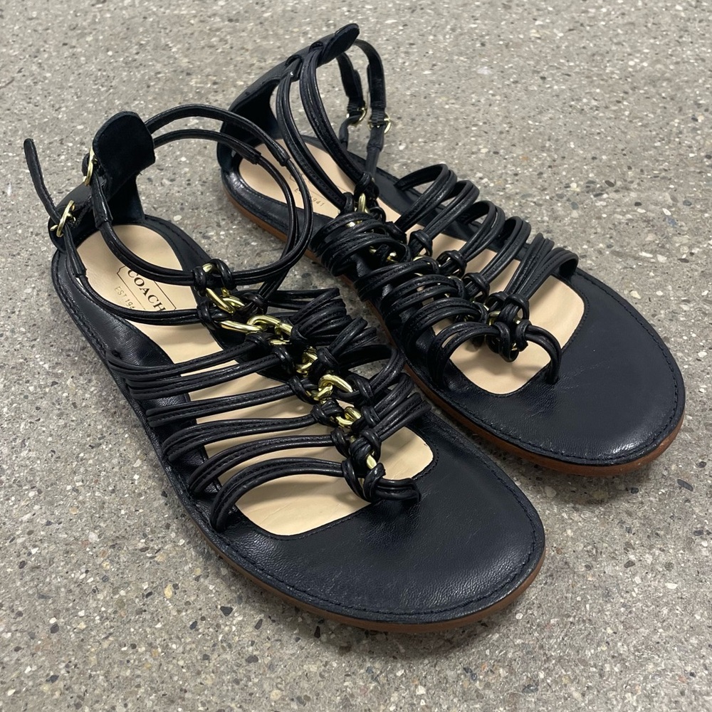 Coach‎ Gillian Black Leather Womens gladiator Sandals Size 7.5